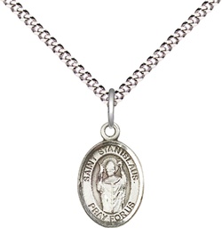 [9124SS/18S] Sterling Silver Saint Stanislaus Pendant on a 18 inch Light Rhodium Light Curb chain