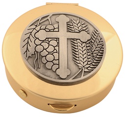 [K-127-25] Pyx, Brass w/ Cross medallion, 25 host cap.