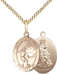 [8703GF/18G] 14kt Gold Filled Guardian Angel Soccer Pendant on a 18 inch Gold Plate Light Curb chain