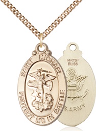 [1171GF2/24GF] 14kt Gold Filled Saint Michael Army Pendant on a 24 inch Gold Filled Heavy Curb chain