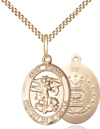 [1172GF1/18G] 14kt Gold Filled Saint Michael Air Force Pendant on a 18 inch Gold Plate Light Curb chain