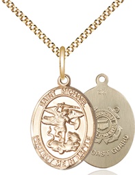 [1172GF3/18G] 14kt Gold Filled Saint Michael Coast Guard Pendant on a 18 inch Gold Plate Light Curb chain