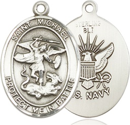[1172SS6] Sterling Silver Saint Michael Navy Medal