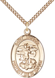 [1173GF/24GF] 14kt Gold Filled Saint Michael Guardian Angel Pendant on a 24 inch Gold Filled Heavy Curb chain