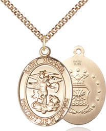 [1173GF1/24GF] 14kt Gold Filled Saint Michael Air Force Pendant on a 24 inch Gold Filled Heavy Curb chain