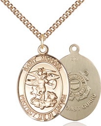[1173GF3/24GF] 14kt Gold Filled Saint Michael Coast Guard Pendant on a 24 inch Gold Filled Heavy Curb chain