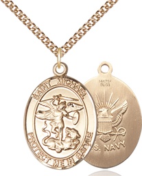 [1173GF6/24GF] 14kt Gold Filled Saint Michael Navy Pendant on a 24 inch Gold Filled Heavy Curb chain