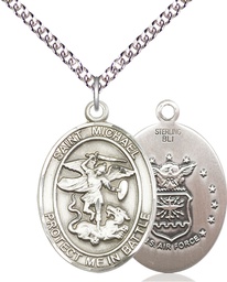 [1173SS1/24SS] Sterling Silver Saint Michael Air Force Pendant on a 24 inch Sterling Silver Heavy Curb chain