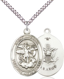 [1173SS2/24SS] Sterling Silver Saint Michael Army Pendant on a 24 inch Sterling Silver Heavy Curb chain