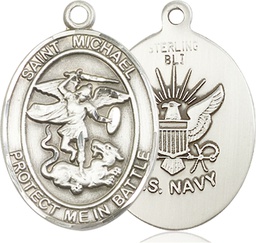[1173SS6] Sterling Silver Saint Michael Navy Medal