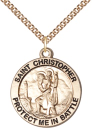 [1174GF/24GF] 14kt Gold Filled Saint Christopher Pendant on a 24 inch Gold Filled Heavy Curb chain