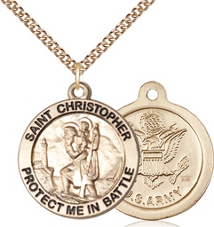 [1174GF2/24GF] 14kt Gold Filled Saint Christopher Army Pendant on a 24 inch Gold Filled Heavy Curb chain