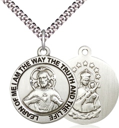 [4083SS/24S] Sterling Silver Scapular Pendant on a 24 inch Light Rhodium Heavy Curb chain