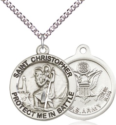 [1174SS2/24SS] Sterling Silver Saint Christopher Army Pendant on a 24 inch Sterling Silver Heavy Curb chain
