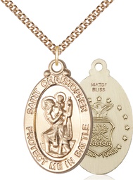 [1175GF1/24GF] 14kt Gold Filled Saint Christopher Air Force Pendant on a 24 inch Gold Filled Heavy Curb chain