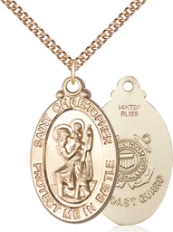 [1175GF3/24GF] 14kt Gold Filled Saint Christopher Coast Guard Pendant on a 24 inch Gold Filled Heavy Curb chain