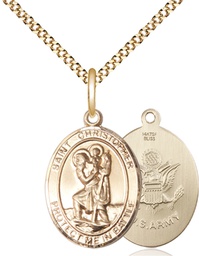 [1176GF2/18G] 14kt Gold Filled Saint Christopher Army Pendant on a 18 inch Gold Plate Light Curb chain