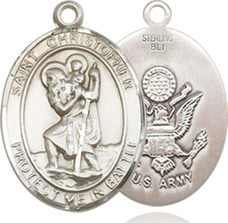 [1176SS2] Sterling Silver Saint Christopher Army Medal