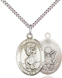 [1176SS2/18S] Sterling Silver Saint Christopher Army Pendant on a 18 inch Light Rhodium Light Curb chain