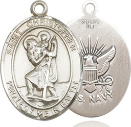 [1176SS6] Sterling Silver Saint Christopher Navy Medal