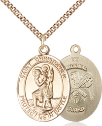 [1177GF5/24GF] 14kt Gold Filled Saint Christopher National Guard Pendant on a 24 inch Gold Filled Heavy Curb chain