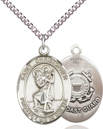 [1177SS3/24SS] Sterling Silver Saint Christopher Coast Guard Pendant on a 24 inch Sterling Silver Heavy Curb chain