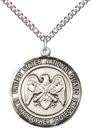 [1182SS5/24SS] Sterling Silver National Guard St Christopher Pendant on a 24 inch Sterling Silver Heavy Curb chain