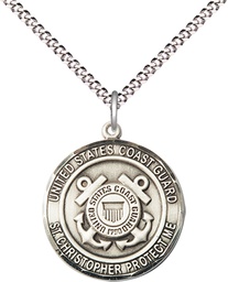 [1183SS3/18S] Sterling Silver Coast Guard St Christopher Pendant on a 18 inch Light Rhodium Light Curb chain