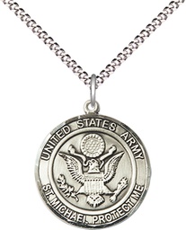 [1185SS2/18S] Sterling Silver Army St Michael Pendant on a 18 inch Light Rhodium Light Curb chain