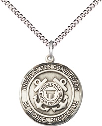 [1185SS3/18S] Sterling Silver Coast Guard St Michael Pendant on a 18 inch Light Rhodium Light Curb chain