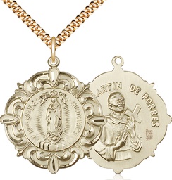 [1197GF/24G] 14kt Gold Filled Our Lady of Guadalupe Pendant on a 24 inch Gold Plate Heavy Curb chain