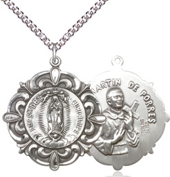 [1197SS/24SS] Sterling Silver Our Lady of Guadalupe Pendant on a 24 inch Sterling Silver Heavy Curb chain