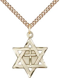 [1210YGF/24GF] 14kt Gold Filled Star of David w/ Cross Pendant on a 24 inch Gold Filled Heavy Curb chain