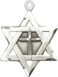 [1210YSS] Sterling Silver Star of David w/ Cross Medal