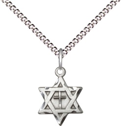 [1211YSS/18S] Sterling Silver Star of David w/ Cross Pendant on a 18 inch Light Rhodium Light Curb chain
