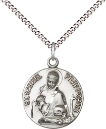 [1363SS/18S] Sterling Silver Saint Gabriel of the Blessed Virgin Pendant on a 18 inch Light Rhodium Light Curb chain