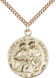 [1368GF/24GF] 14kt Gold Filled Saints Cosmas &amp; Damian Pendant on a 24 inch Gold Filled Heavy Curb chain