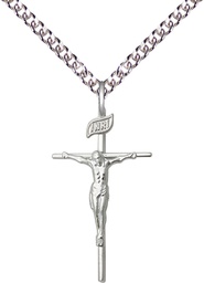 [1535SS/24SS] Sterling Silver Crucifix Pendant on a 24 inch Sterling Silver Heavy Curb chain