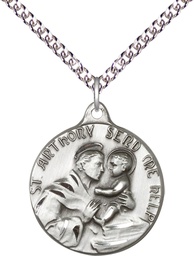 [1602SS/24SS] Sterling Silver Saint Anthony Pendant on a 24 inch Sterling Silver Heavy Curb chain