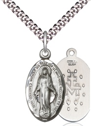 [1615SS/24S] Sterling Silver Miraculous Pendant on a 24 inch Light Rhodium Heavy Curb chain