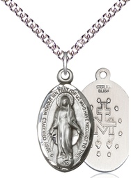 [1615SS/24SS] Sterling Silver Miraculous Pendant on a 24 inch Sterling Silver Heavy Curb chain