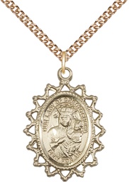 [1619CZGF/24GF] 14kt Gold Filled Our Lady of Czestochowa Pendant on a 24 inch Gold Filled Heavy Curb chain