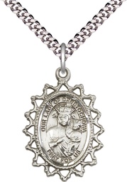 [1619CZSS/24S] Sterling Silver Our Lady of Czestochowa Pendant on a 24 inch Light Rhodium Heavy Curb chain