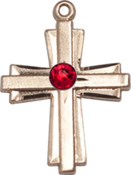[0675YGF-STN7] 14kt Gold Filled Cross Medal with a 3mm Ruby Swarovski stone