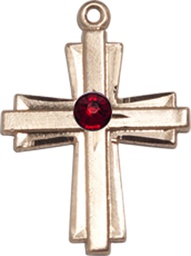 [0675YKT-STN1] 14kt Gold Cross Medal with a 3mm Garnet Swarovski stone