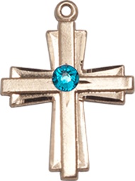 [0675YKT-STN12] 14kt Gold Cross Medal with a 3mm Zircon Swarovski stone