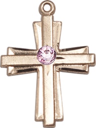 [0675YKT-STN6] 14kt Gold Cross Medal with a 3mm Light Amethyst Swarovski stone