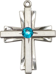 [0675YSS-STN12] Sterling Silver Cross Medal with a 3mm Zircon Swarovski stone