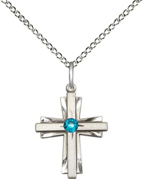 [0675YSS-STN12/18SS] Sterling Silver Cross Pendant with a 3mm Zircon Swarovski stone on a 18 inch Sterling Silver Light Curb chain