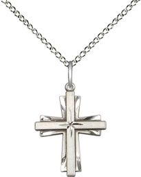 [0675YSS/18SS] Sterling Silver Cross Pendant on a 18 inch Sterling Silver Light Curb chain